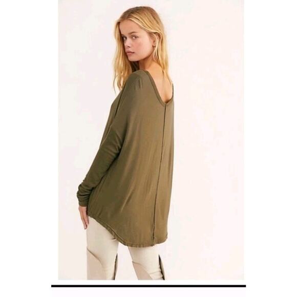 Free People Womens Oversized XS Top Tunic Olive GREEN Stretch Off Shoulder - Picture 7 of 13